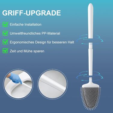 Набір для чищення унітазу Waretary з силіконовою щіткою та підставкою з нержавіючої сталі, гнучкий наконечник для глибокого очищення, швидковисихаючий, настінний/підлоговий для ванної кімнати (білий)