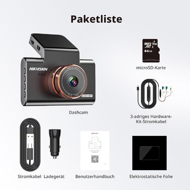 Відеореєстратор Hikvision C6 Pro 3K з GPS, IPS-дисплеєм 3 дюйми, Нічне бачення, WiFi, G-сенсор, Park Mode, підтримка SD до 256GB