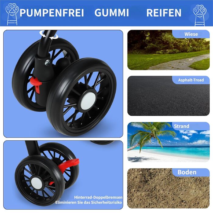 Візок для собак 2в1 до 15 кг, сумка-переноска, блакитний. З гальмом та підстаканниками