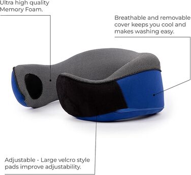 Подушка для шиї у літак, Memory Foam, доросла, регульована, компактна, ергономічна, сіра (блакитна)