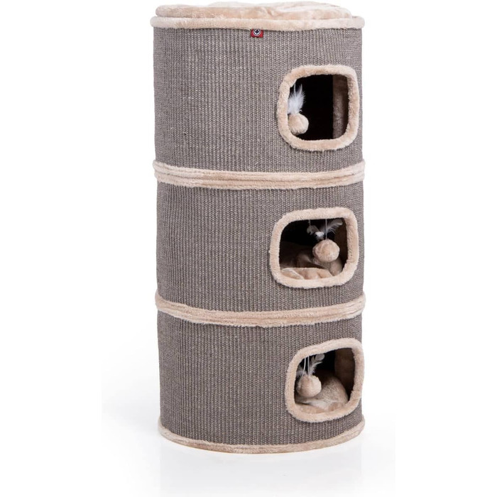 Котячий будиночок-крізьтонні Tony, 90 см: крізьтонні, будиночок з 3 печерами, котячий будиночок з сизалю, меблі для котів (Бежевий)
