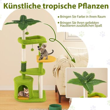 Дерев'яний кігтеточка для котів Costway 97 см з печерою та лежанками, кігтеточка з сизалевого мотузка та дерев'яною основою, зелено-бежева