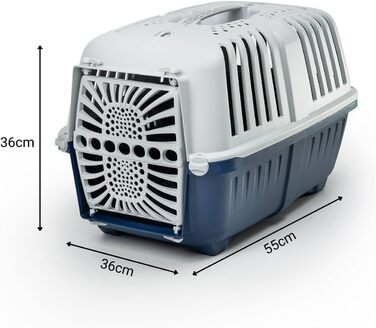 Транспортний бокс для собак Lionto, 55x36x36 см, з ручкою, для собак та котів, до 15 кг, синій