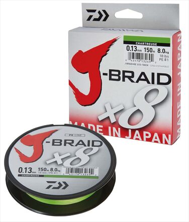 Плетена рибальська волосінь Daiwa J-Braid 8, 0,35 мм, 36 кг, 300 м, салатова, кругле плетіння