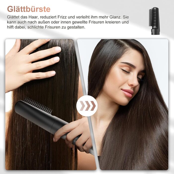 7MAGIC Airstyler 6-в-1: фен-щітка, плойка, завивка, іонізація, для волосся, подорожей, сріблястий