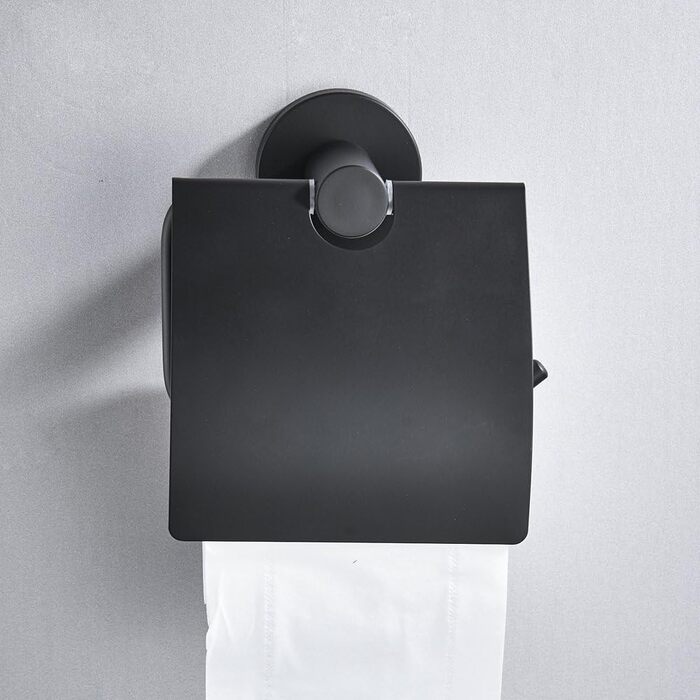 CASEWIND Toilet Paper Holder Black, Toilet Roll Holder with Lid, Antique Toilet Paper Holder with Drill Wall Mount Stainless Steel Matte for WC Nostalgia