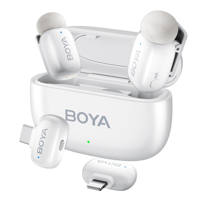BOYA Mini 2: Бездротовий петличний мікрофон для iPhone 15/16/17 та Android (USB-C), 48kHz/24Bit, для Vlogging та TikTok, білий