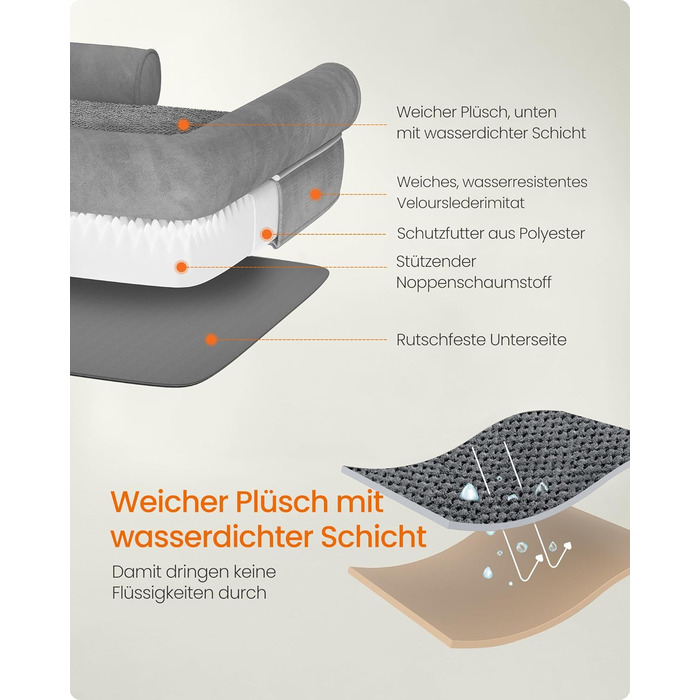 Ортопедичне ліжко для собак Feandrea, м'яке, з піднятими бортиками, 91x68x18 см, знімний чохол, антиковзаюча підставка