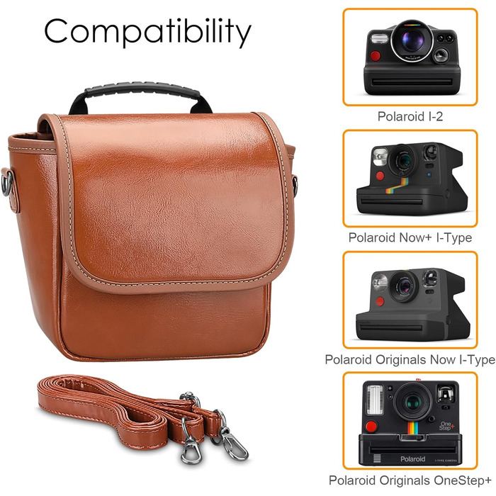 Чохол Fintie для камери миттєвого друку Polaroid Now/Now+ Gen 2 I-Type, Polaroid Originals OneStep+/Onestep 2, з тканини, з регульованим ремінцем та внутрішньою кишенею (Коричневий)