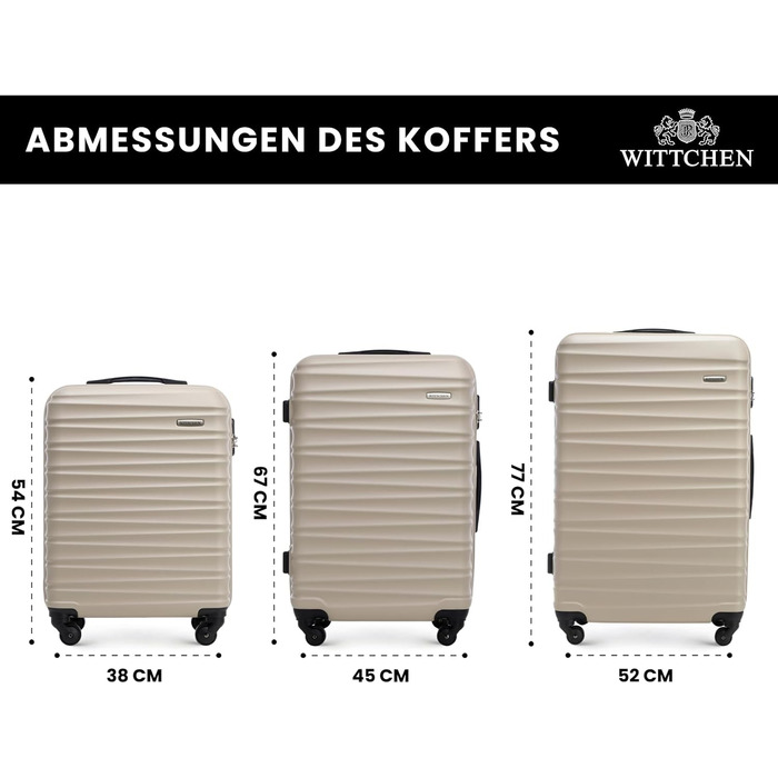 Чемодан на колесах Wittchen Groove Line L, великий, з ABS-пластику, з кодовим замком, 4 колеса, чорний (набір 3шт.)