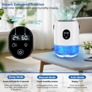 BuzzoXerex Зволожувач повітря 1000 мл, компактний, портативний, з дисплеєм температури та вологості, нічний режим, 7 кольорових підсвіток