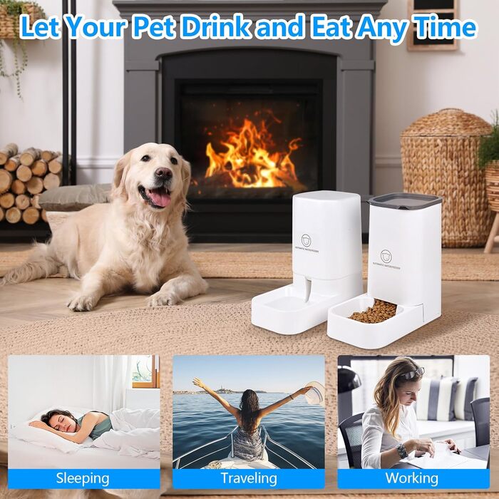 Автоматичний годівниця для котів Dreamhigh® з резервуаром 2.1 кг та диспенсер для води для собак 3.8 л, без електроживлення, без PBA, білий