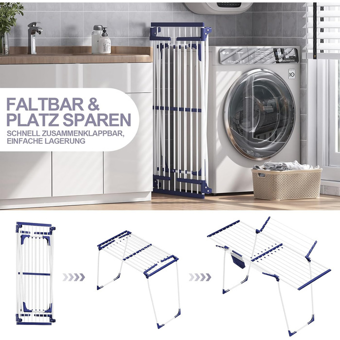 Сушарка для білизни з крилами, розкладна, з мішком для білизни та тримачем для шкарпеток, для одягу та рушників