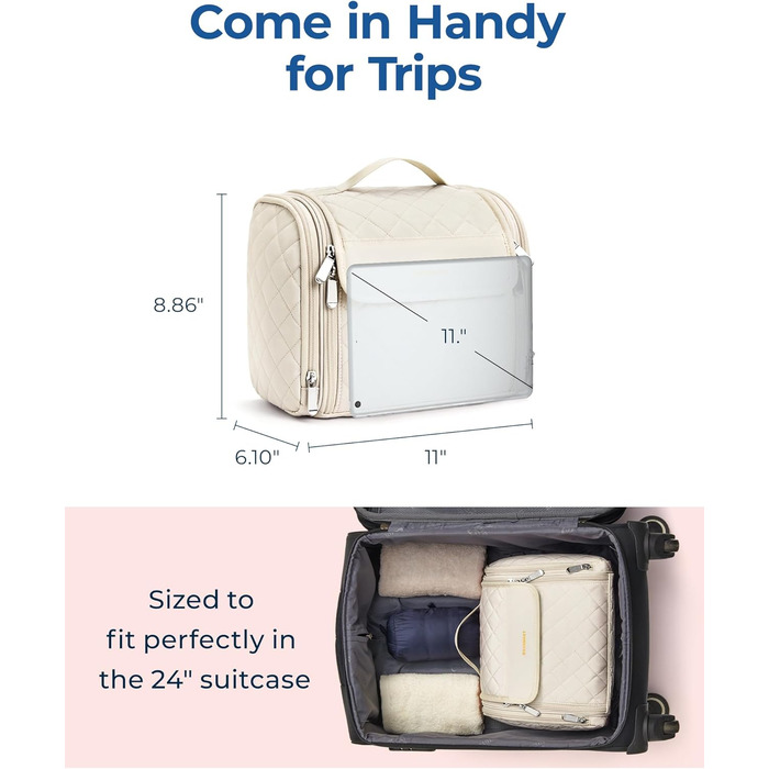 Органайзер для косметики BAGSMART, велика косметичка для жінок, сумочка для туалетних речей, настінна сумочка, косметичка, валізка для косметики (Бежевий)