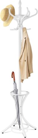 GIANTEX Coat Rack with Umbrella Stand, Clothes Rack Wood with 12 Clothes Hooks, Wooden Coat Tree Freestanding, Standing Coat Rack for Entryway Living Room (white)