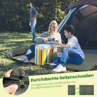 Кемпінгова матрац-ізомат самонадувний для 2 осіб з подушками та сумкою, 187 x 131 см, зелений