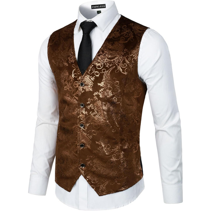 Жилет чоловічий PARKLEES, металевий візерунок пає, золотистий, блискучий, для весілля, балу, вечірки, костюма або смокінга, 3XL, коричневий