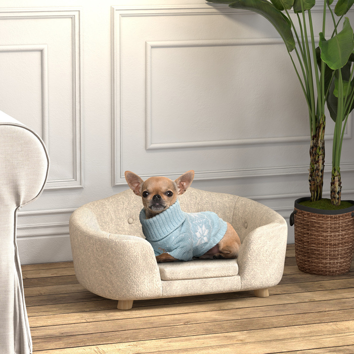 PawHut dog sofa back pocket, plush cover with cushion, cat bed, suitable for small dogs, puppies, 70 x 47 x 30 cm, cream white | Aosom