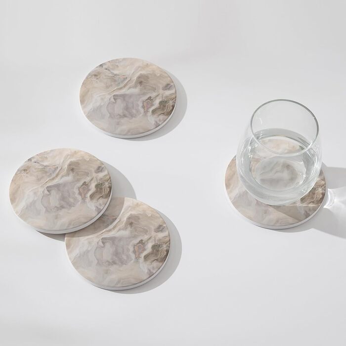 Set of 6 abstract dark blue marble coasters with holder, absorbent ceramic coasters for drinks, coasters with cork backing for table protection, housewarming gifts (Abstract Sand Marble)