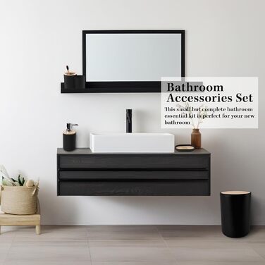 Набір аксесуарів для ванної кімнати Britimes, чорний: шторка для душу, відро, дозатор мила, тримач для унітазу, тримач для зубних щіток та стаканчик для зубних щіток