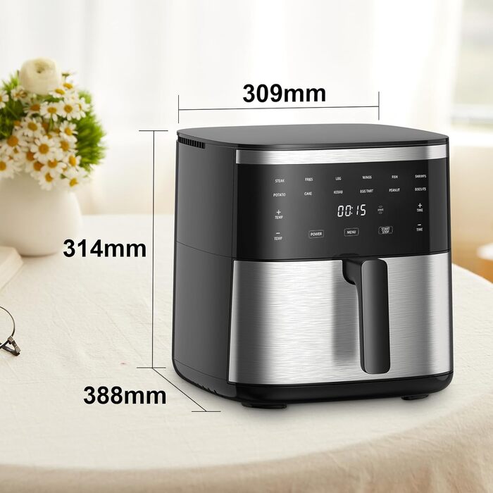 Фритюрниця без олії 7L XXL з сенсорним екраном, 12 програм, 1800W, чорний/сталь