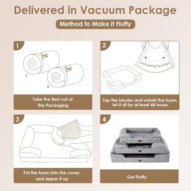 Ортопедичне ліжко для собак EHEYCIGA, великі та середні породи, 91x68 см, Memory Foam, вологостійке, з високим бортиком, сіре