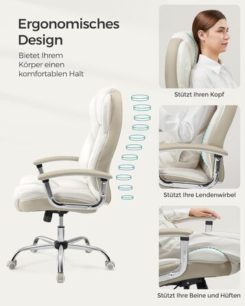 Крісло офісне SONGMICS Chef, обертове, для комп'ютера, регулювання висоти сидіння, чорне (кремово-біло-камелеонове)