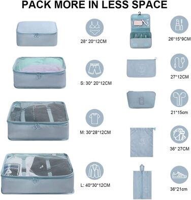 Органайзер для валізи OSDUE, набір 9 шт., Packing Cubes, водонепроникні сумки для одягу, сумки для пакування, косметичка, кишеня для USB-кабелів (Бежевий)