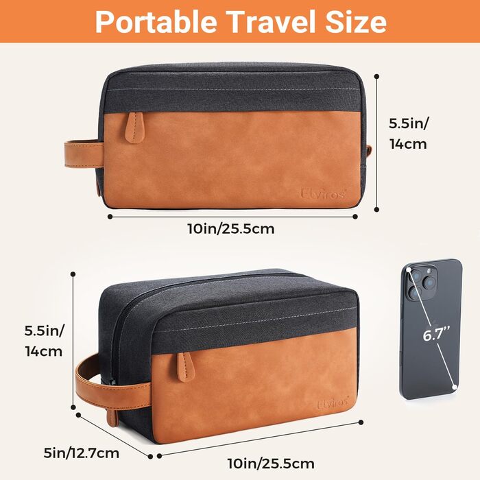 Чоловіча дорожня сумка Elviros для подорожей, подарунок для чоловіків, підвісна, косметичка-допкіт, водонепроникна, з PU-шкіри, велика місткість, для подорожей та ванної кімнати (Чорний)