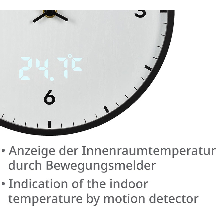 Bresser MyTime Wall Clock with Radio Control, No Ticking Sound, 24 cm Dial, LED Second Display, Indoor Temperature, and Silent Radio Movement, (White)