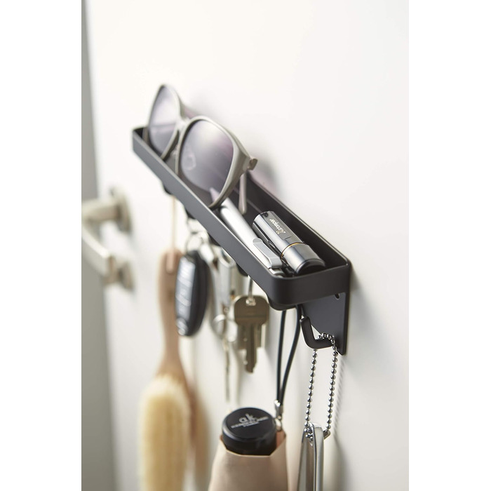 YAMAZAKI 2754 SMART Magnetic Key Hook with Tray, White, Steel, Minimalist Design, 24.5 x 4.5 x 6 cm (LxWxH) (Black)