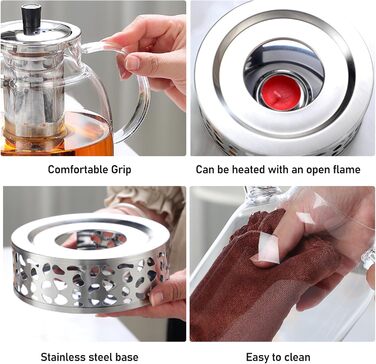 Скляний чайник для заварювання чаю Teekanne з підставкою-підігрівачем та ситечком, боросилікатне скло, 1500 мл