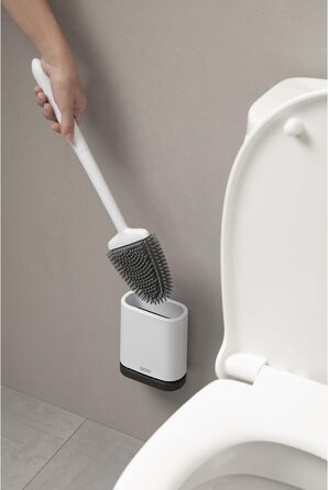 ТАТАЙ Щітка для унітазу з нержавіючої сталі з підставкою | Сучасний дизайн | З внутрішнім контейнером | Легко миється | Для гігієни у ванній кімнаті | 9 x 9 x 37 см | Силіконова щітка