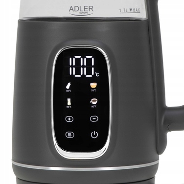 Скляний електричний чайник Adler з LED-підсвіткою, 1,7 л, 2200 Вт, з регулюванням температури