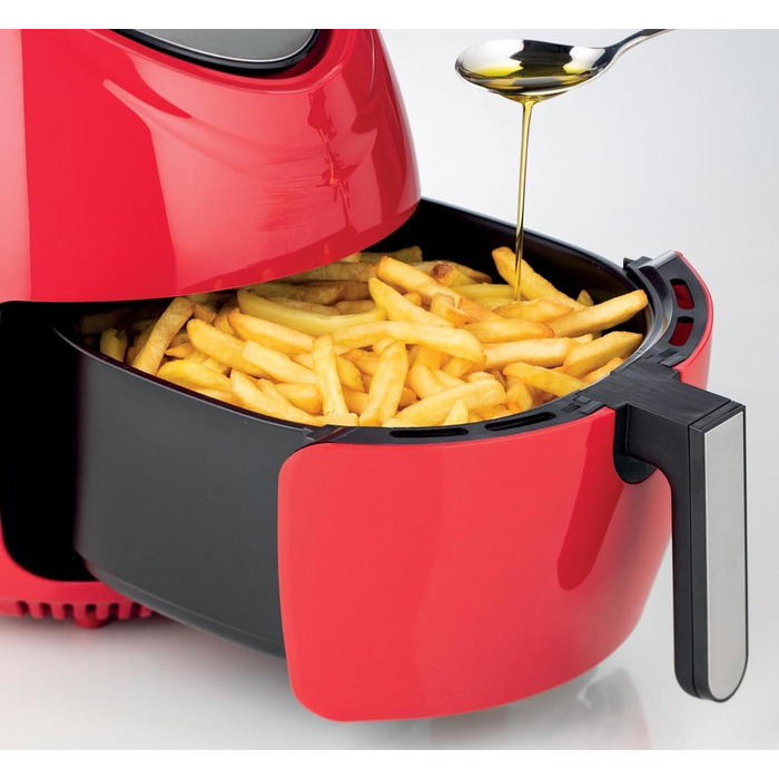Ariete Airy Fryer XXL 4618, Hot Air Fryer 7 Liter, 60-Minute Timer, LCD and Touchscreen with 7 Cooking Levels, Maximum Temperature 200° C, Capacity 2.5Kg, 1800W, Red