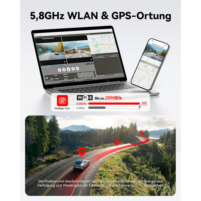 Відеореєстратор REDTIGER 4K/2.5K з двома камерами, STARVIS 2, IPS 3.18