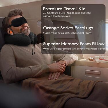 Подушка для шиї у літак - 100% Memory Foam - Зручна подушка для подорожей - з 3D-маскою для сну та навушниками - Ідеально для літака, авто, дому, офісу, чорна