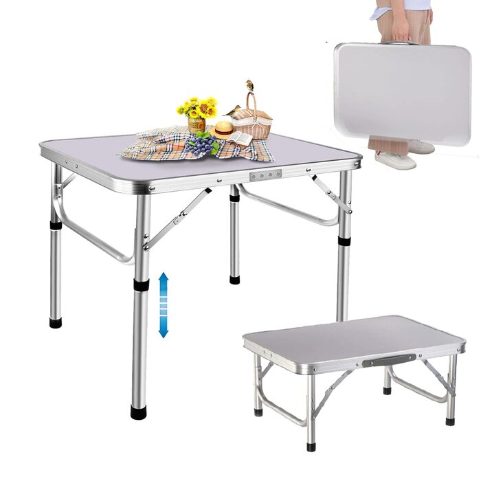 Складаний стіл 60 см: портативний, для кемпінгу, пікніка, саду, відпочинку на природі. Алюмінієвий каркас, регульована висота. Розміри: 60 x 45 x 25,9 см (Д x Ш x В). Білий