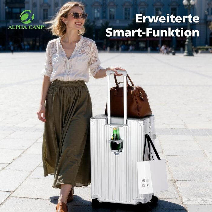 Чемодан ALPHA CAMP XL з алюмінієвим каркасом та полікарбонатною жорсткою оболонкою, TSA-замок, 40x36x77 см, 93 л, срібний