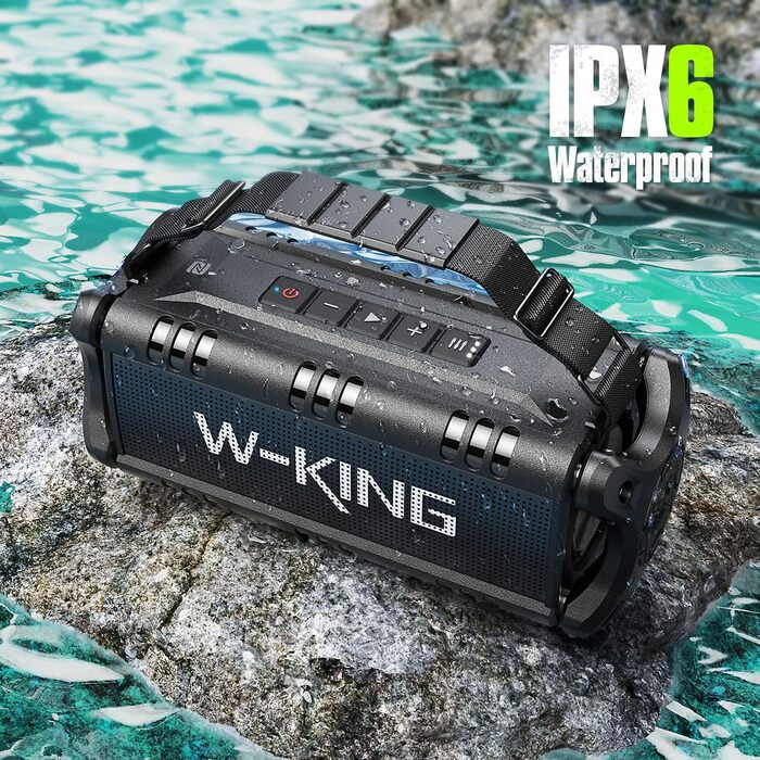 W-KING Портативна Bluetooth Колонка 90W з Глибоким Басом, DSP, 40 годин акумулятора та IPX6 Захистом від Води. Підтримка Powerbank, EQ, AUX та TF-карта. Чорний Колір. Ідеально для кемпінгу, пляжу та саду.