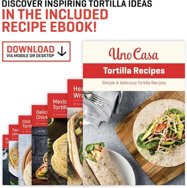 Cast Iron Tortilla Press - Taco & Roti Maker with 100 Sheets of Baking Paper - 8 Inch Kitchen Gadget for Tortillas, Roti, Tawa, Dosa & Dumplings