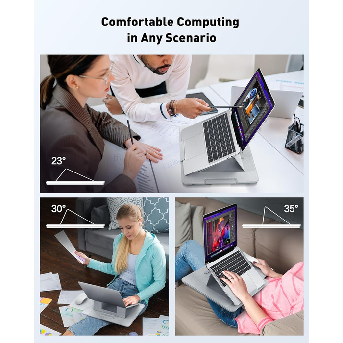 Зручний лапдеск для ноутбука AboveTEK – ергономічний підставка з антиковзким покриттям, захистом від нагріву, вбудованим ковриком для миші, портативна для ліжка, дивана, подорожей (сірий)