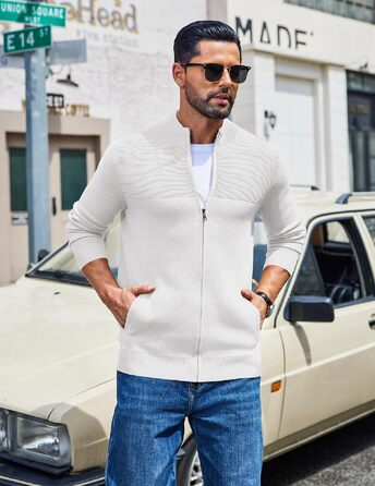 Чоловічий в'язаний кардиган на блискавці COOFANDY, білий, розмір 3XL