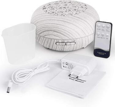 Аромадифузор WD&CD 550 мл з пультом керування, ультразвуковий зволожувач повітря, дифузор для ефірних олій, 7 кольорів LED, автоматичне відключення, білий