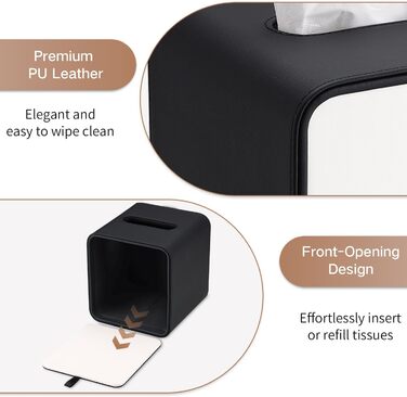 Скріпка для серветок GORESE, шкіряна, квадратна, чорна (15x15x15.8 см)