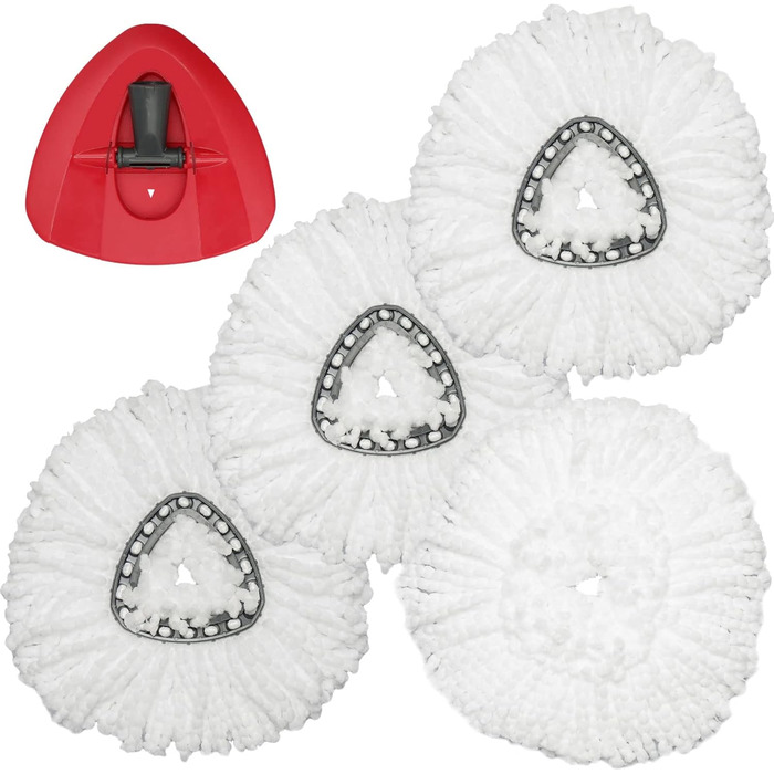 Spin Mop Replacement Head – EasyWring Mop Refill with Base, compatible with O-Cedar Triangle Spin Mop, Microfiber Mop Replacement Head, easy cleaning, floor wiper (white)
