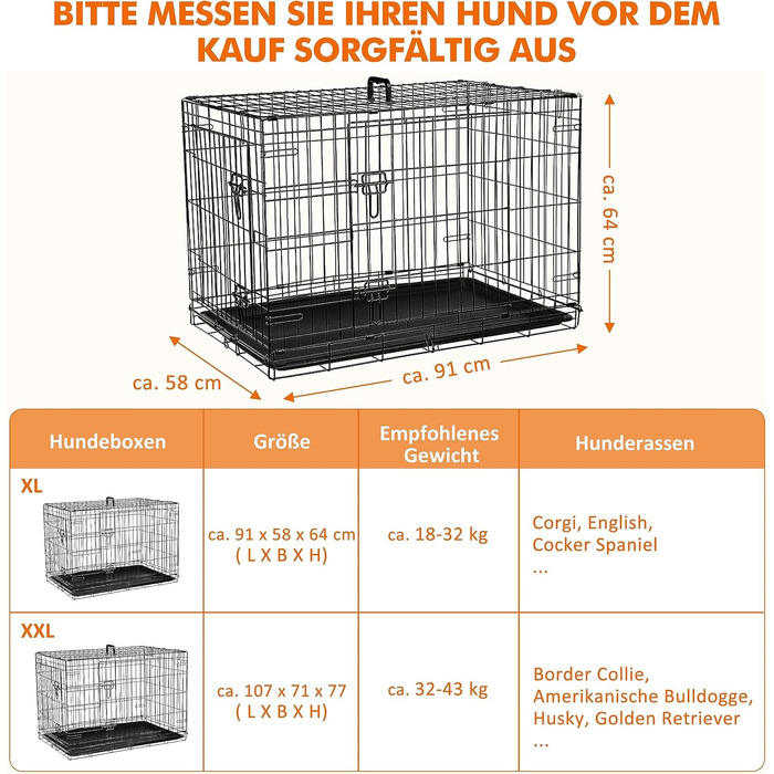 Клітка для собак Ribelli Hundetransportbox: металева, складна, чорна, до 43 кг (XL 91x64x58 см)