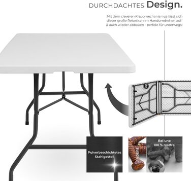 Складний алюмінієвий стіл TekTake для кемпінгу, саду, тераси, балкону (183x76x74 см, модель 402153)