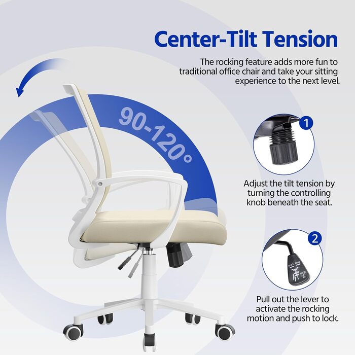 Офісний крісло Yaheetech ергономічне, з сітчастою спинкою, з підлокітниками, для офісу та дому, комп'ютерне крісло, витримує до 136 кг, дихаюче, з функцією гойдання (Бежевий)