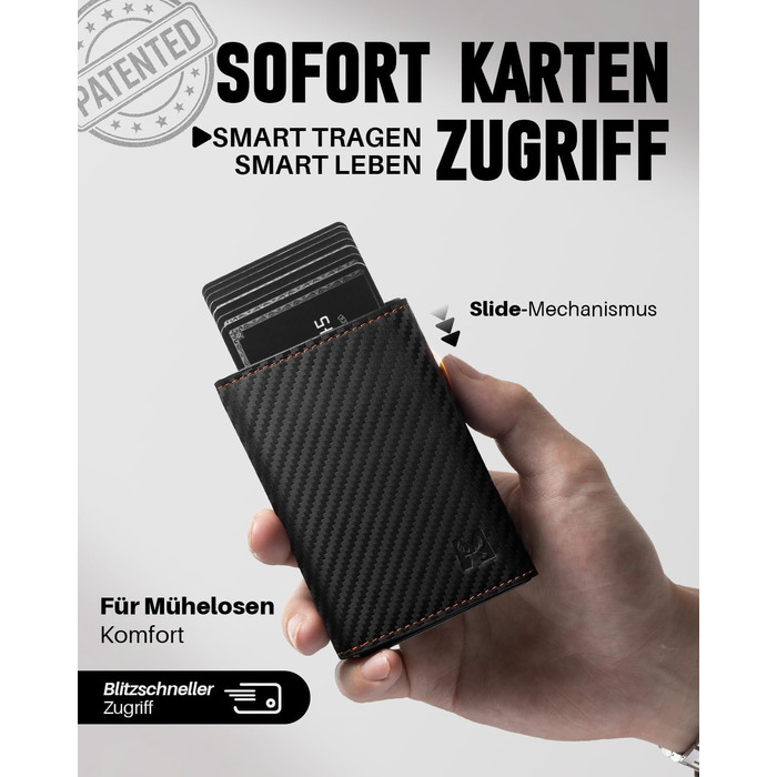 Гаманець чоловічий з RFID-захистом Karbon Orange: смарт-гаманець з вікном для документів, відділенням для монет, 6 картки